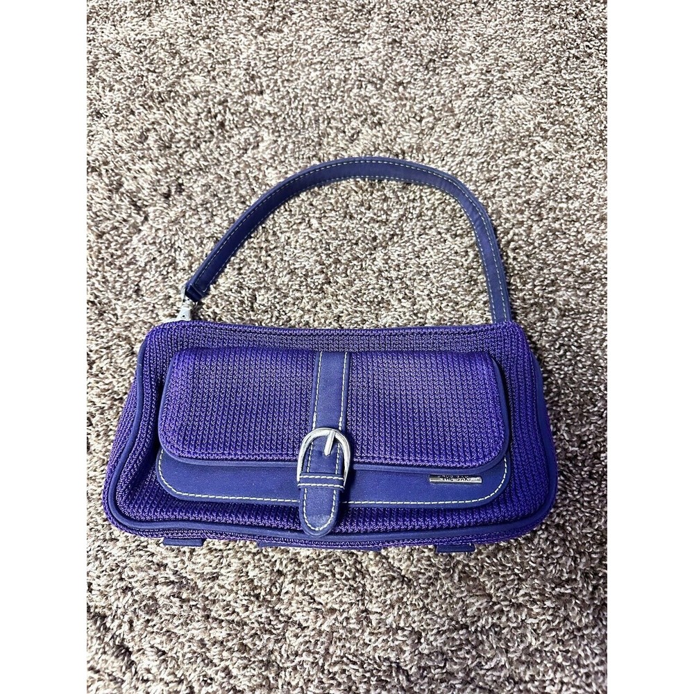 Vintage The Sak Woven Purple Handbag Clutch With Leather Accents Super Cute